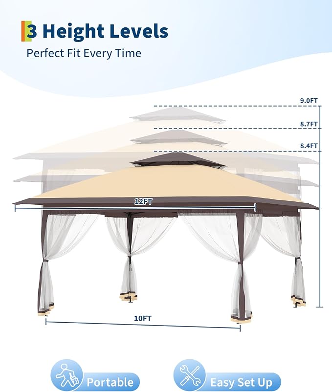 Canopy Tent 12x12 ft, Pop Up Gazebo One-Push Setup - Image 3