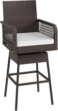 ORALNER Outdoor Wicker Swivel Bar Stools Set, Footrest & Seat Cushion, Metal by ORALNER