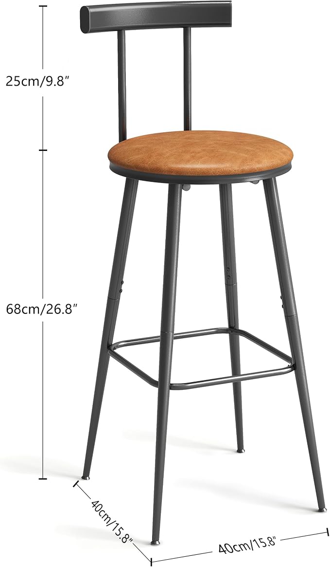 Bar Stools, Bar Chairs with Backrest and Footrest, Industrial Counter Stools - Image 3
