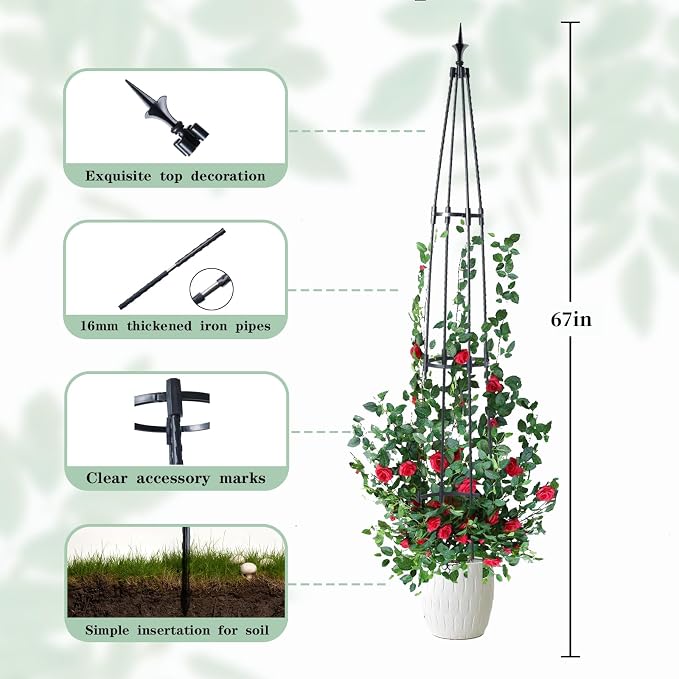 Garden Obelisk Trellis for Climbing Plants, 67inch lron Pipe Wrapped in Plastic - Image 2