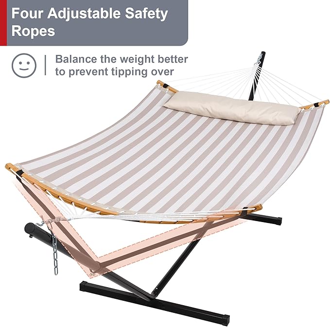 Double Hammock with Stand for Outside, Quick Dry Hammock with Curved Spreader - Image 3