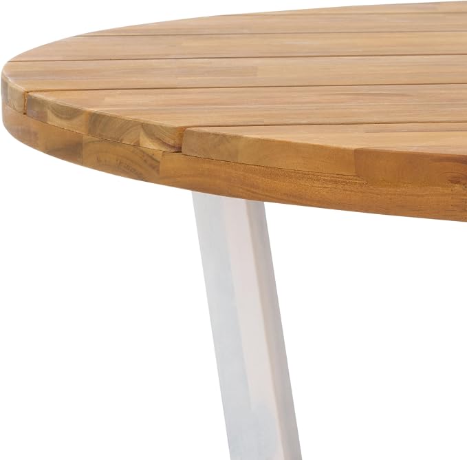 SAFAVIEH Outdoor Collection Leo Natural/White 3-Leg Round Coffee Table - Image 5