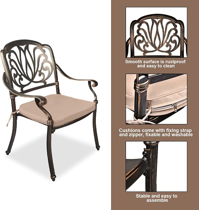TITIMO 5-Piece Cast Aluminum Outdoor Patio Dining Set, 4 Pattern Chairs and - Image 3