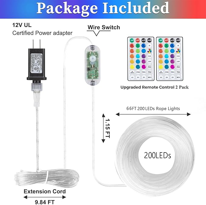 ANJAYLIA 66ft 200 LED Rope Lights Outdoor, Waterproof 16 Colors Changing String - Image 5