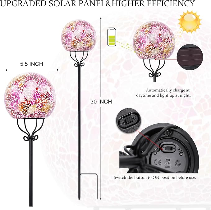 VCUTEKA Solar Outdoor Lights Garden Decor Mosaic Solar Garden Lights Waterproof - Image 3
