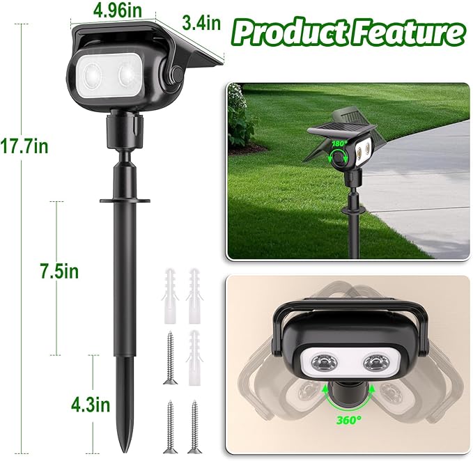 Nreonrick Solar Spot Lights 360° Adjustable Solar Lights Outdoor IP65 Waterproof - Image 2