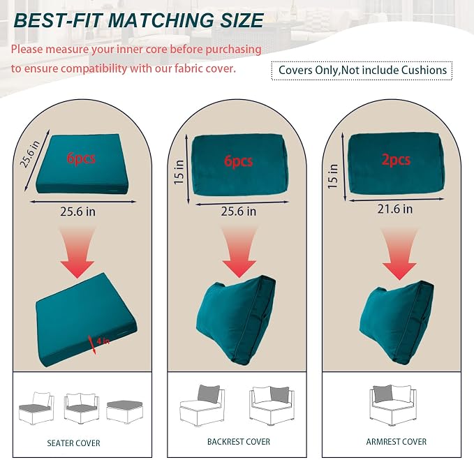 Outdoor Cushion Covers for Patio Furniture, Patio Cushion Covers Replacement - Image 2
