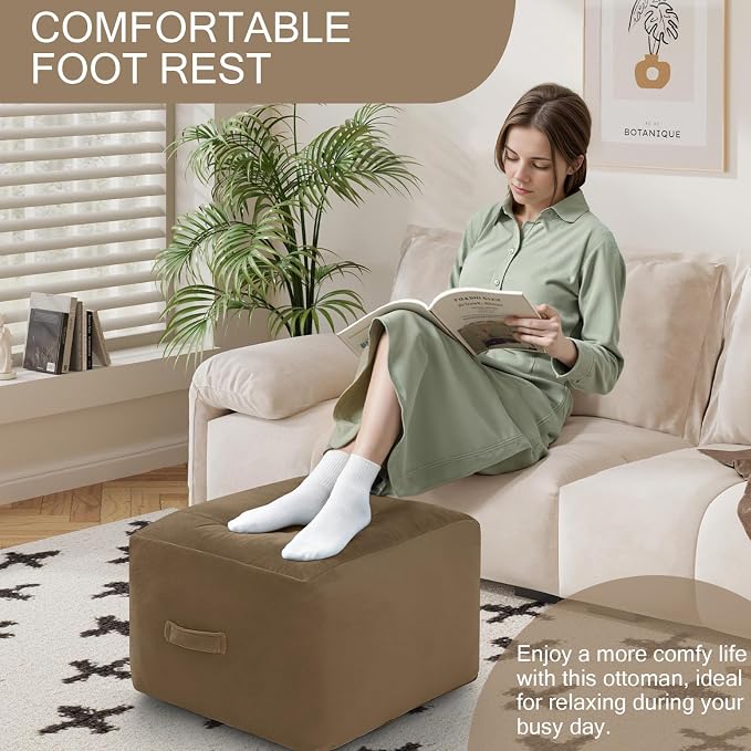 MeMoreCool Square Stuffed Pouf Ottoman Foot Rest, Floor Pouf Foot Stool - Image 5