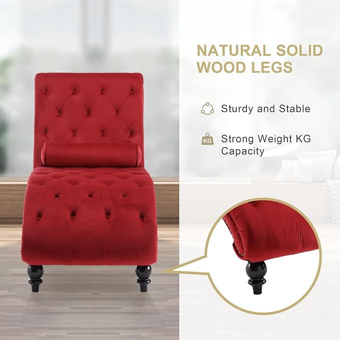 Chaise Lounge Indoor, Velvet Upholstered Lounge Chair Button-Tufted Armless - Image 5