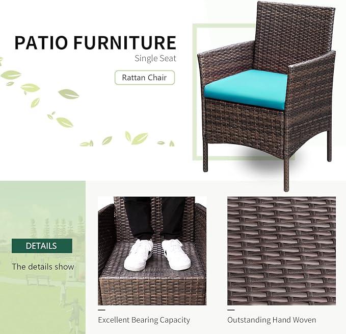 Greesum 3 Pieces Patio Furniture Sets Outdoor PE Rattan Wicker Chairs - Image 7