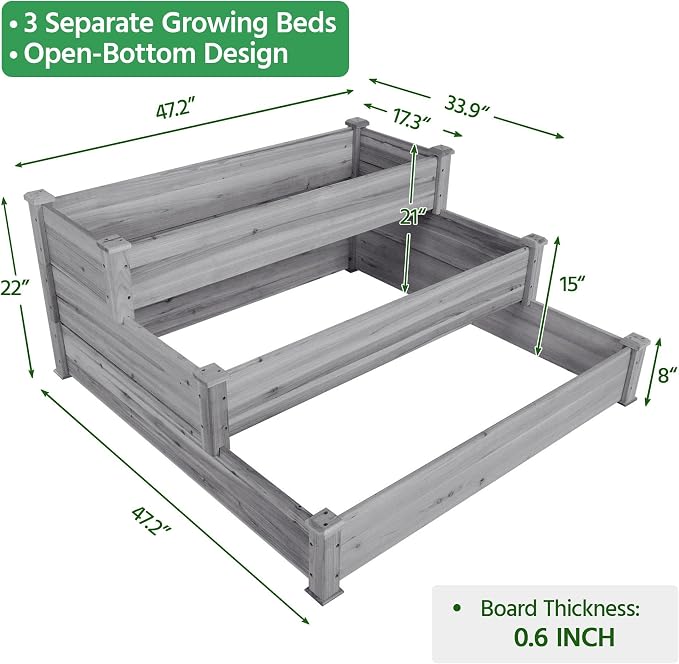 Yaheetech 3 Tier 47 x 47 x 22in Raised Garden Bed Horticulture Outdoor Elevated - Image 3