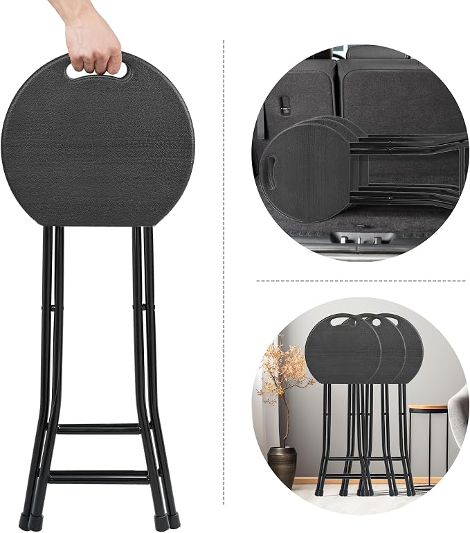 24-Inch Folding Stool with Handle, Folding Bar Stool with Non-Slip Feet - Image 6