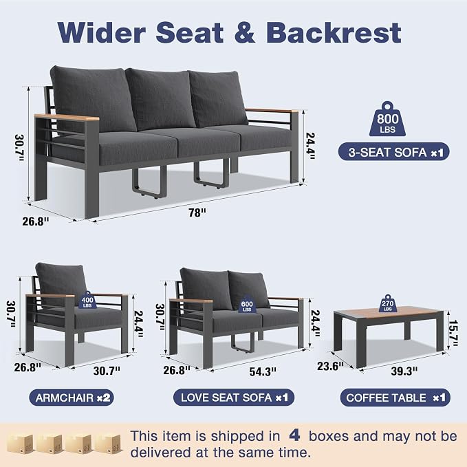 Aoxun Aluminum Patio Furniture Set 7 Seats, Oversized Outdoor Sectional - Image 7