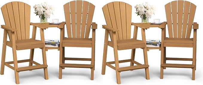 Ciokea Tall Adirondack Chairs Set of 4, HDPE Outdoor Adirondack Bar Stools by CIOKEA