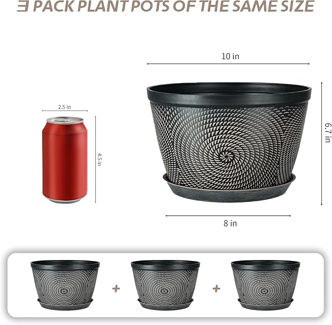 Quarut 10 Inch Flower Pots for Outdoor Indoor, 3 Pack Plastic Plant Pots - Image 3