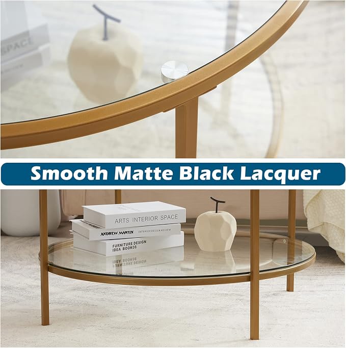 VINGLI Glass Coffee Table, 2-Tier Glass Top Coffee Table - Image 6