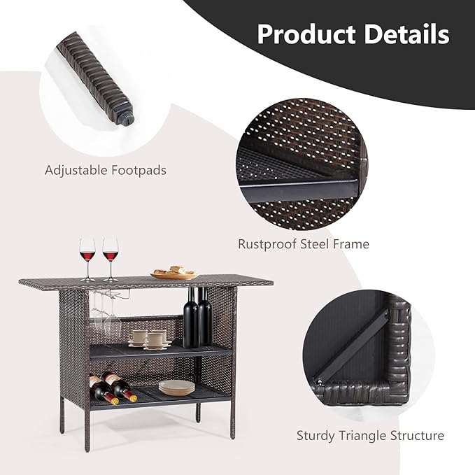 Tangkula Outdoor Wicker Bar Table, Patiojoy All Weather Patio Bar Height Table - Image 7