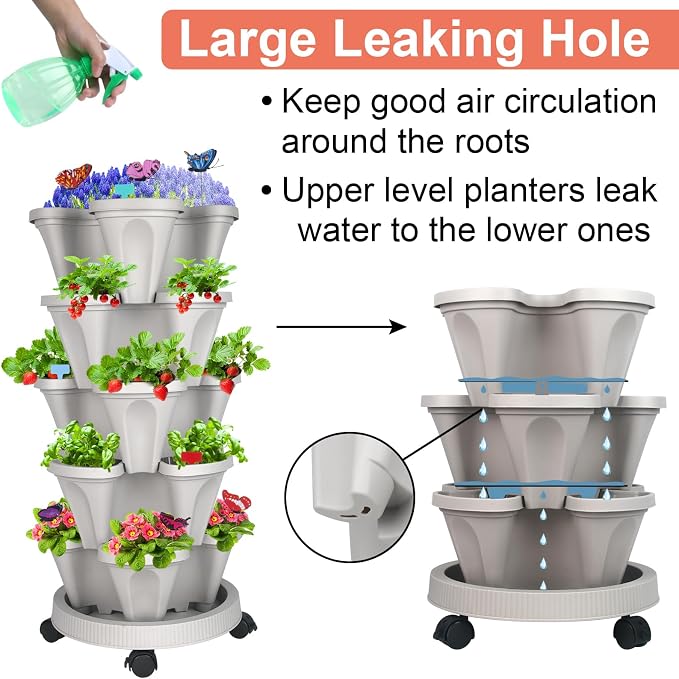 GameXcel Vertical Planter, 5 Tier Stackable Strawberry Planter - Image 6