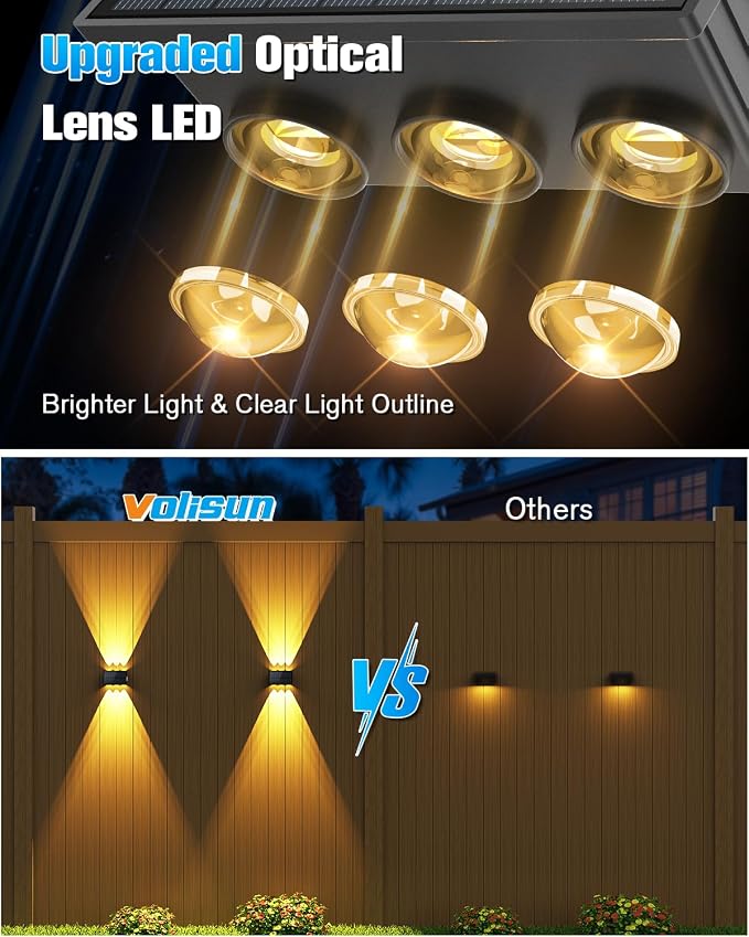 VOLISUN Solar Fence Lights 12 Pack, Color Glow LED Up and Down Wall Lamp - Image 3