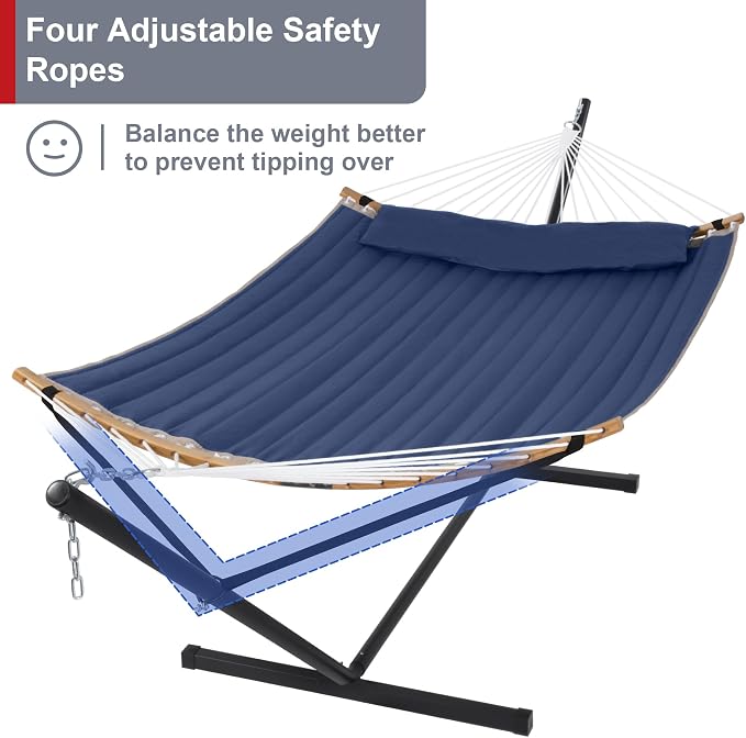 2 Person Hammock with Stand Included, Outdoor Hammock with Curved Spreader Bar - Image 3