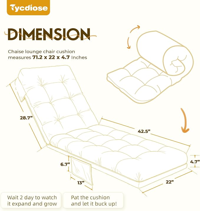 Outdoor Chaise Lounge Chair Cushion, Thickened Non-Slip Patio Lounge Chair - Image 3