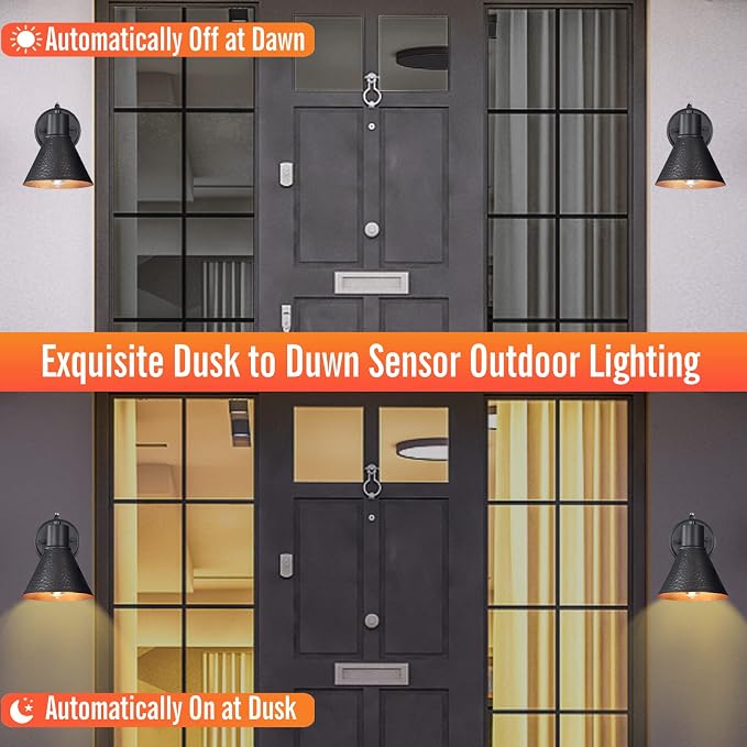 2 Pack Dusk to Dawn Outdoor Wall Sconces, Exterior Farmhouse Barn Light - Image 2