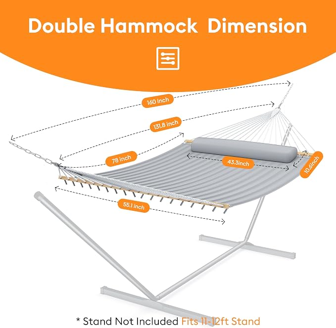 Double Hammock with Spreader Bar, Soft Pillow, Max Load 500lbs, Portable Hammock - Image 6