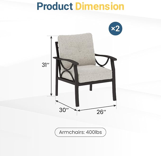 RoyalCraft 2 Pieces Outdoor Single Sofa, All-Weather Patio Metal Armchair - Image 2