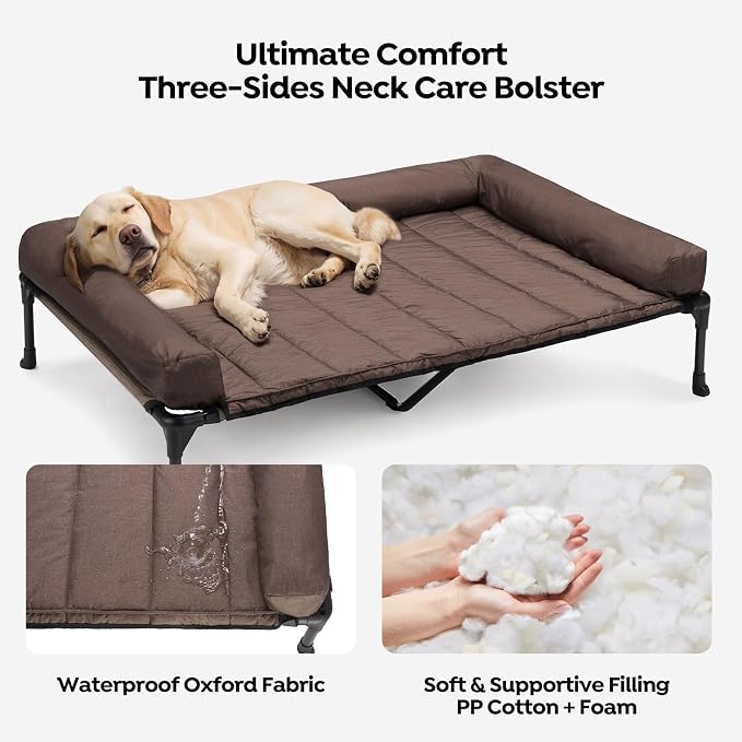Veehoo Cooling Elevated Dog Bed Add Removable Waterproof Bolster Cushion Mat - Image 2