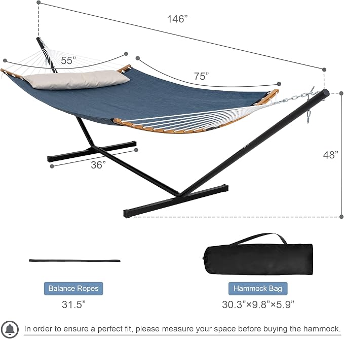 2 Person Hammock with Stand Included, Quick Dry Hammock with Curved Spreader - Image 6