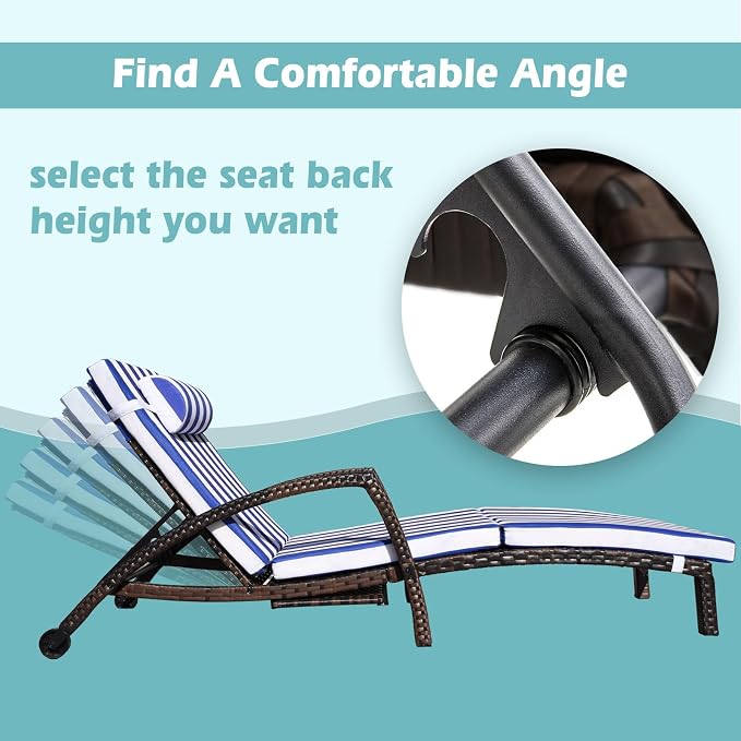 Chaise Lounge Chairs Outdoor Set of 2, Comfy Outside Wicker Patio Pool Lounge - Image 4