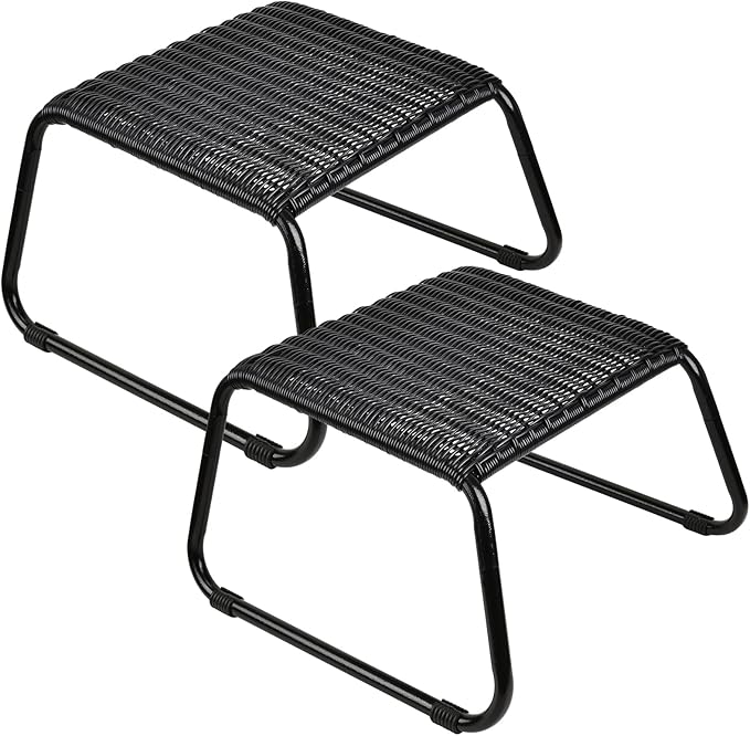 Wicker Ottomans Outdoor Footstool, Patio Rattan Garden Furniture All Weather by Deugold