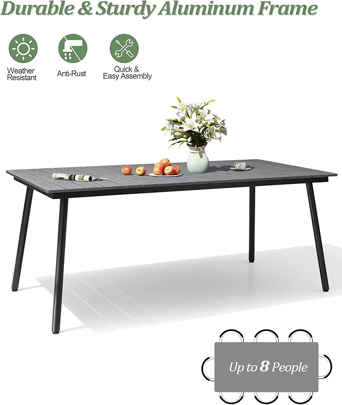 70" Patio Outdoor Dining Table for 6, Weather-Resistant Aluminum Frame - Image 6