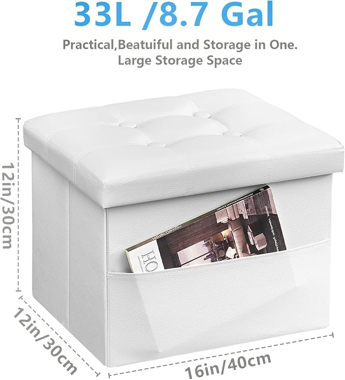 AmasSmile White Storage Ottoman Folding Foot Rest Stool - Image 3