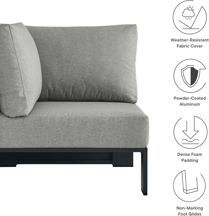 Modway Tahoe Aluminum Outdoor Sectional Corner Chair Gray - Image 7