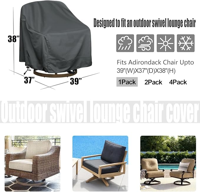 Outdoor Swivel Lounge Chair Cover 1 Pack, Waterproof Heavy Duty Outdoor Patio - Image 2