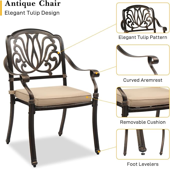 VINGLI 5-Piece Outdoor Patio Dining Set, Cast Aluminum All-Weather Outdoor - Image 4