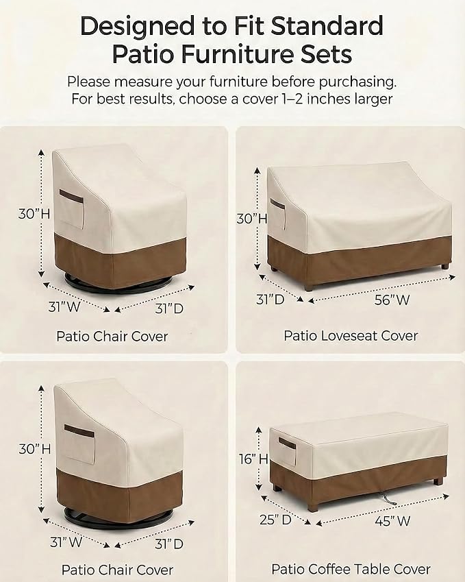 4-Piece Patio Furniture Cover Set, Waterproof Outdoor Furniture Covers - Image 3