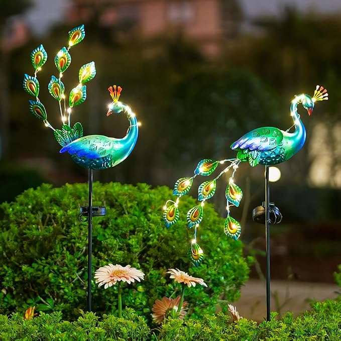 DREAMSOUL Peacock Solar Lights Outdoor 2 Pack, Waterproof Outdoor Solar Lights - Image 3