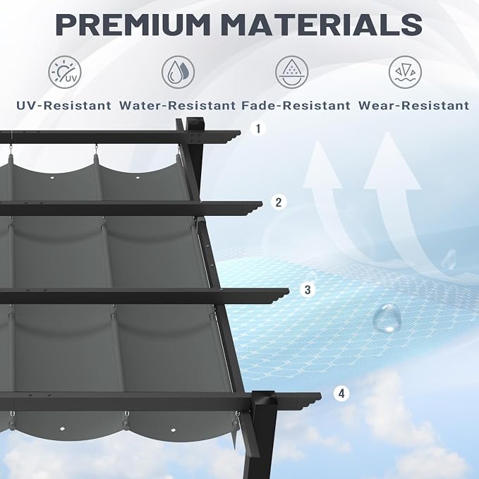 MELLCOM Retractable Pergola 10x12 Ft, Metal Shelter - Image 5