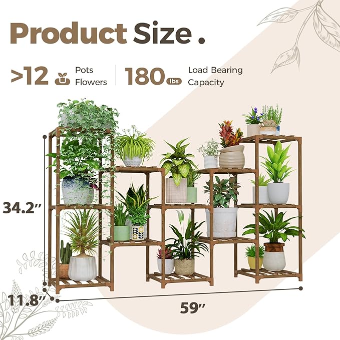 Bamworld Large Plant Shelf Outdoor Wood Plant Stand Large Rack - Image 6