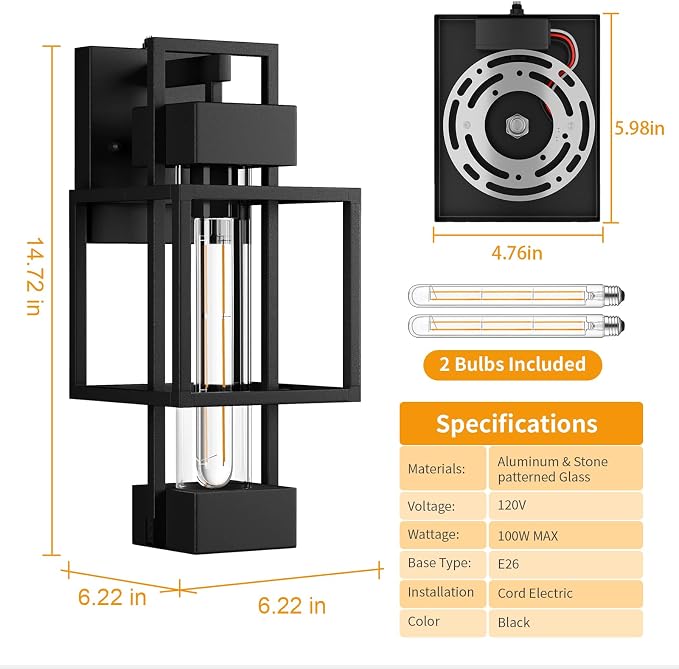 Hotsonic 2 Pack Dusk to Dawn Outdoor Exterior Lighting Fixtures Wall Mount - Image 6