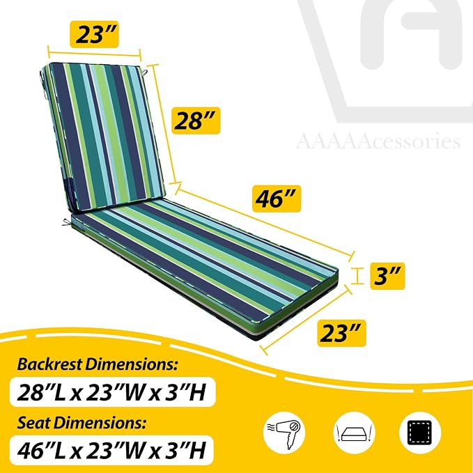 AAAAAcessories Outdoor Chaise Lounge Cushions, Fade-Resistant, Waterproof Patio - Image 5