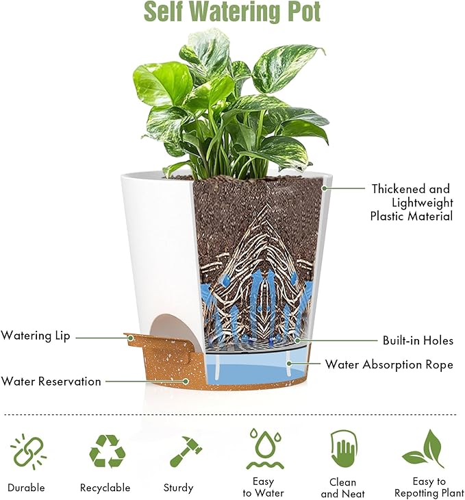 4 inch Self Watering Pots for Indoor Outdoor Plants, 6 Pack Plastic Flower - Image 5