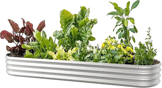 8x2x1ft Oval Galvanized Raised Garden Bed Outdoor 9-in-1 Large Metal Modular by IDEAFAMILY