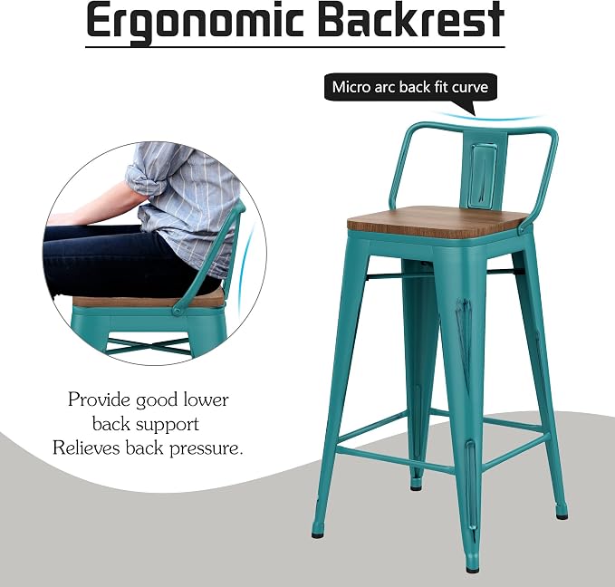 Alunaune 26" Metal Bar Stools Set of 4 Industrial Counter Height Barstools - Image 8