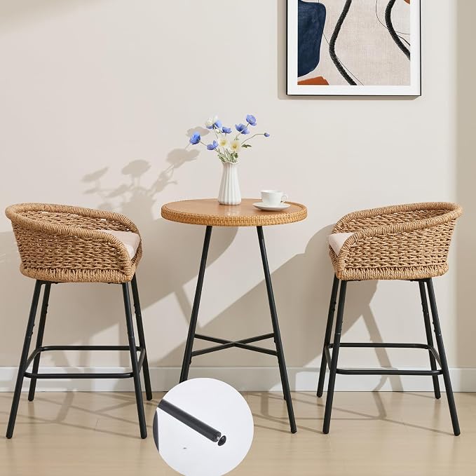 25" Outdoor Counter Height Bar Stools Set of 4, Modern Patio Wicker Bar Chairs - Image 7