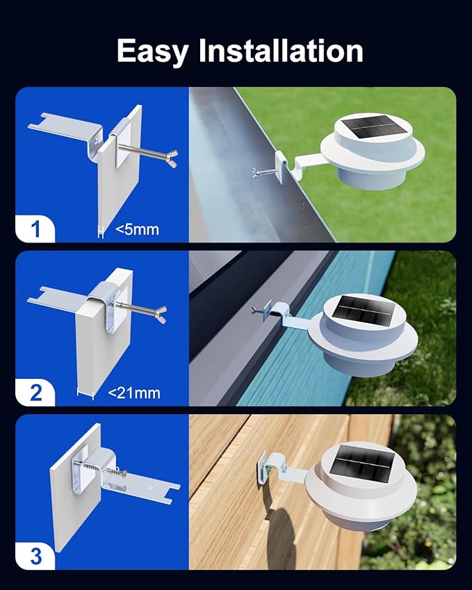 4 Pack White Bright Solar Powered Gutter Mounted Lights Outdoor Waterproof Led - Image 2