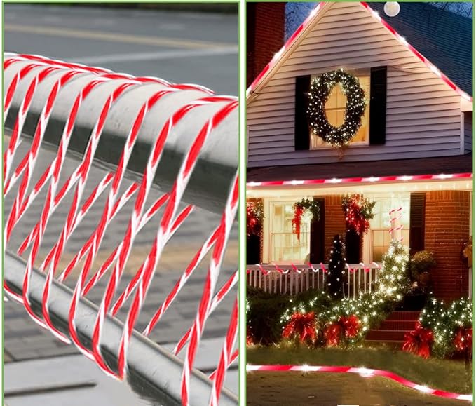 QITONG Solar Christmas Lights, 2 Pack Each 33ft 100 LED Red & White Candy Cane - Image 4