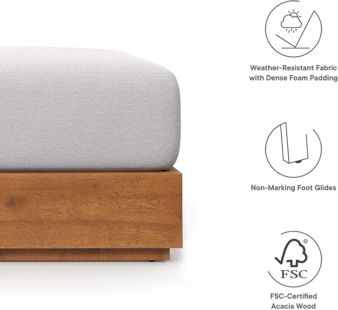 Modway Tahoe Acacia Wood Outdoor Ottoman in Natural Light Gray - Image 7